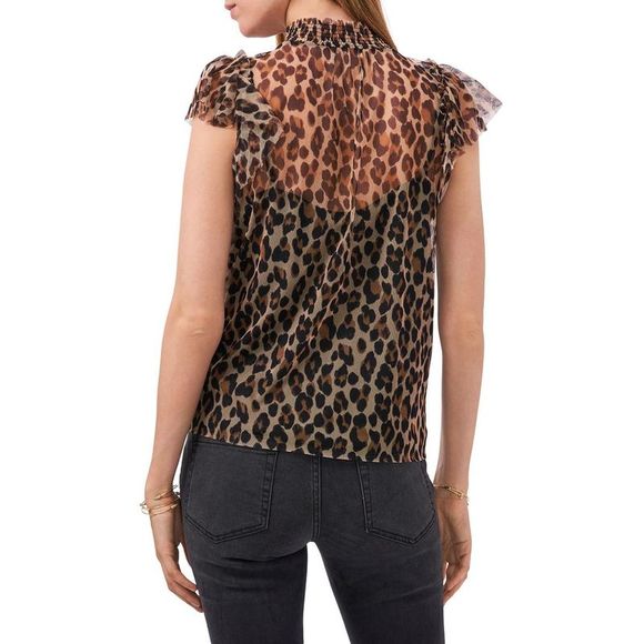 1.State Womens Tan Leopard Print Mock Neck Top Blouse Shirt Imperfections - Picture 2 of 4